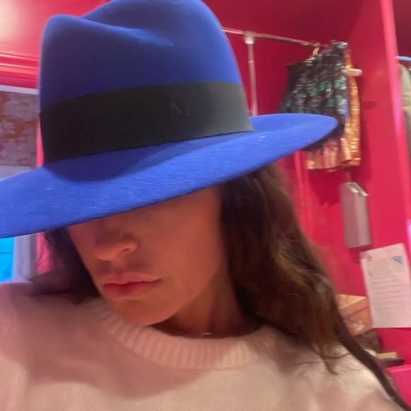 Maison Michael brand new electric blue medium wool hat w black ribbon w tag - Picture 7 of 8